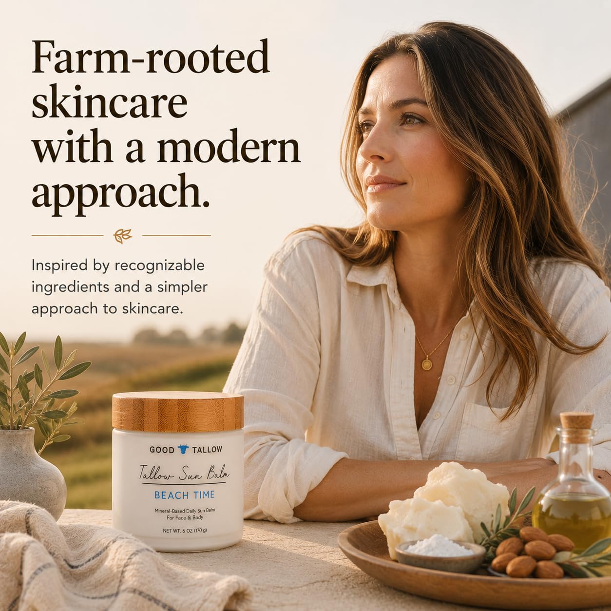 Mineral Tallow Sun Balm for Sun-Exposed Skin – Non-Nano Zinc Oxide with Grass-Fed Tallow – Daily Moisture Barrier Support – 6 oz